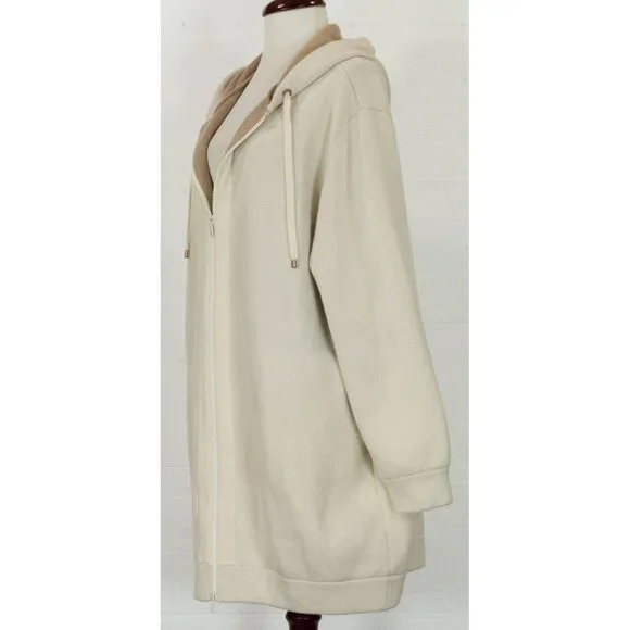 $4495 BRUNELLO CUCINELLI DOUBLE-FACE CASHMERE MID LENGTH ZIP HOODIE MONILI XL